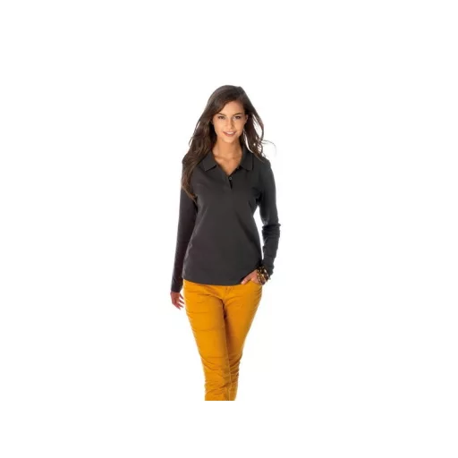 Póló Kariban galléros női hosszú ujjú női (100%pamut) black, XL