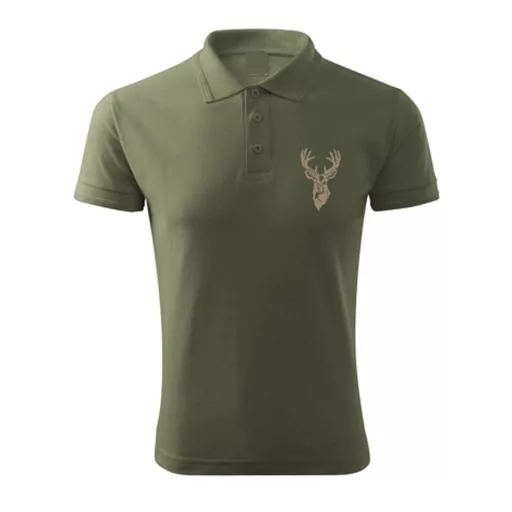 Vadász póló (szarvas hímzéssel) galléros TOP, khaki, XL
