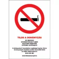   TILOS A DOHÁNYZÁS (5 NYELVŰ, 39/2013. (II. 14.) Korm. rend.), vinil öntapadó, 210x300