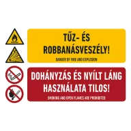  TŰZ- ÉS ROBBANÁSVESZÉLY! DOHÁNYZÁS ÉS NYÍLT LÁNG HASZNÁLATA TILOS!, PVC 1 mm, 250x160